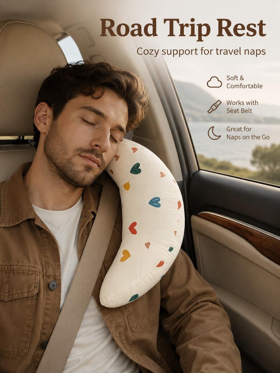 Cute Sweet Style Neck & Shoulder & Chin Support Neck Pillow, Sleep-Aid Car Seatbelt Travel Pillow, Suitable For Road Trips, Highway Driving, Daily Commuting, All-Season Use, Car Interior Rest Accessory - Multiple Styles - View 1