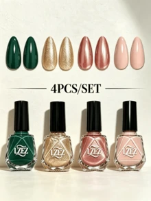 LZEZ 4Pcs/Set Water‑Based Nail Polish, 8ml Per Bottle, Multi‑Color Shimmer Solid Color Combination Nail Art Varnish, DIY Home Manicure Kit For Women Multi‑Style - Multicolor - View 22