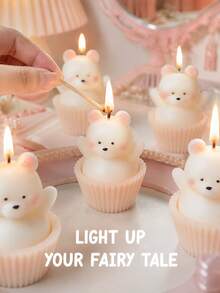 Sweet Bear Decorative Scented Candle, Handmade 3D Cupcake Design, Soft Vanilla Inspired Aroma And Warm Glow, Charming Tabletop Decor, Suitable For Birthday, Wedding, Tea Party, Dinner, Photo Prop, Romantic Celebration, Friendship Gift, Holiday Surprise - Multi-fragrance - View 1