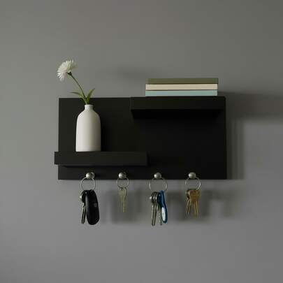 Porta Chaves de Parede com 2 Prateleiras Decorativas – Organizador Paralelo para Chaves – Branco Preto Cinza ou Amadeirado