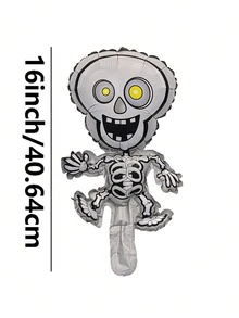 10pcs 16 Inch Mini Skeleton Black & White Bone Frame Shaped Balloons, Suitable For Halloween, Day Of The Dead Theme Party Background Decoration Props Balloons (Ribbon Not Included) - View 5