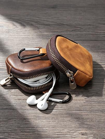 Luxury Vintage Key Pouch, Unisex Multi-Function Card Holder, Storage Bag, Zipper Soft Leather Earphone Case, Key Pouch, Pendant, Earphone/Data Cable Storage, Lipstick/Small Cosmetic Storage, Makeup Bag, Holiday Essential, Travel Essential, Pencil Case