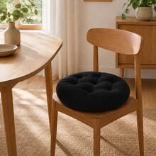 1 Piece Thick Fiber-Filled Round Seat Cushion, Chair Pad - Hitam - View 1