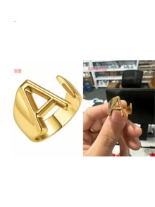 1 件女士时尚复古 26 字母不锈钢开口戒指 - 銀色 - 查看 3