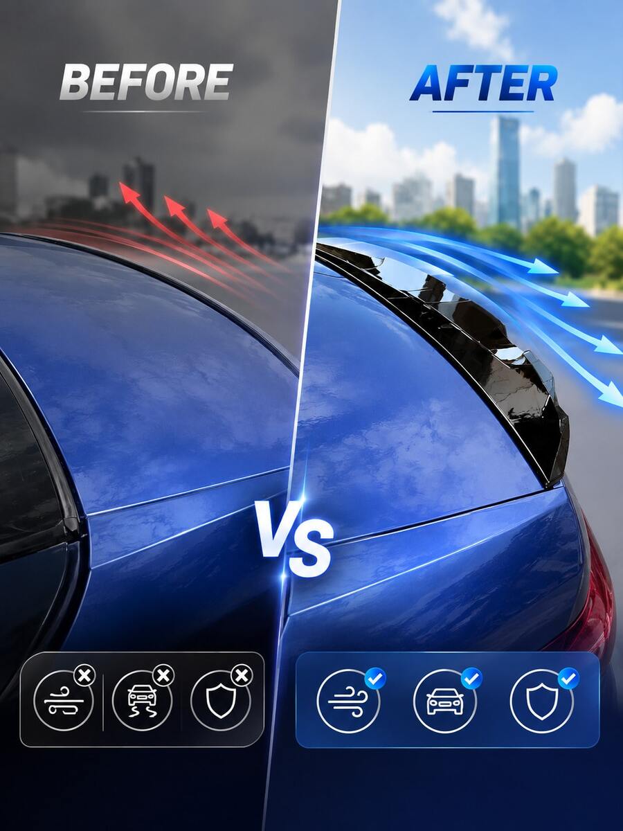Universal Adjustable Car Trunk Spoiler, ABS Rear Lip Tail Wing, Gloss Black And Carbon Fiber Appearance, Self-Adhesive No-Drill Installation, Sport Racing Style Exterior Trim, Suitable For Sedan, Coupe, Hatchback Car Body Modification Accessories, Universal Fit