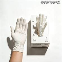 4/50/100pcs White Disposable Nitrile Gloves Powder Free Latex Free, Soft Elastic Protective Gloves For Food Handling Kitchen Cleaning Beauty Salon Tattoo Lab Home Commercial Use - White - View 2