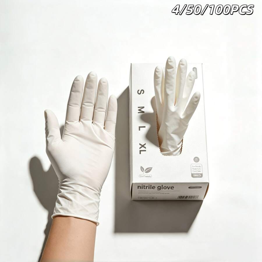 4/50/100pcs White Disposable Nitrile Gloves Powder Free Latex Free, Soft Elastic Protective Gloves For Food Handling Kitchen Cleaning Beauty Salon Tattoo Lab Home Commercial Use