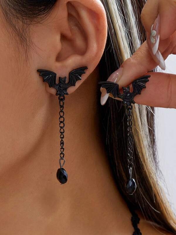 A Pair Of Dark-Themed Bat-Shaped Halloween Earrings, Halloween Costume Accessories, Gothic Bridal Earrings, Fun Halloween Jewelry, Holiday Gifts