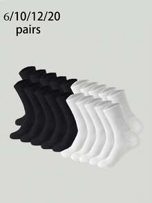 6 Pares/10 Pares/12 Pares/20 Pares Meias Grossas de Inverno Pretas & Brancas para Homens, Moda, Casual, Esportes ao Ar Livre, Meias Altas Ajustadas até o Joelho, Meias Altas Casual de Negócios para Férias - Multicolorido - Visão 1