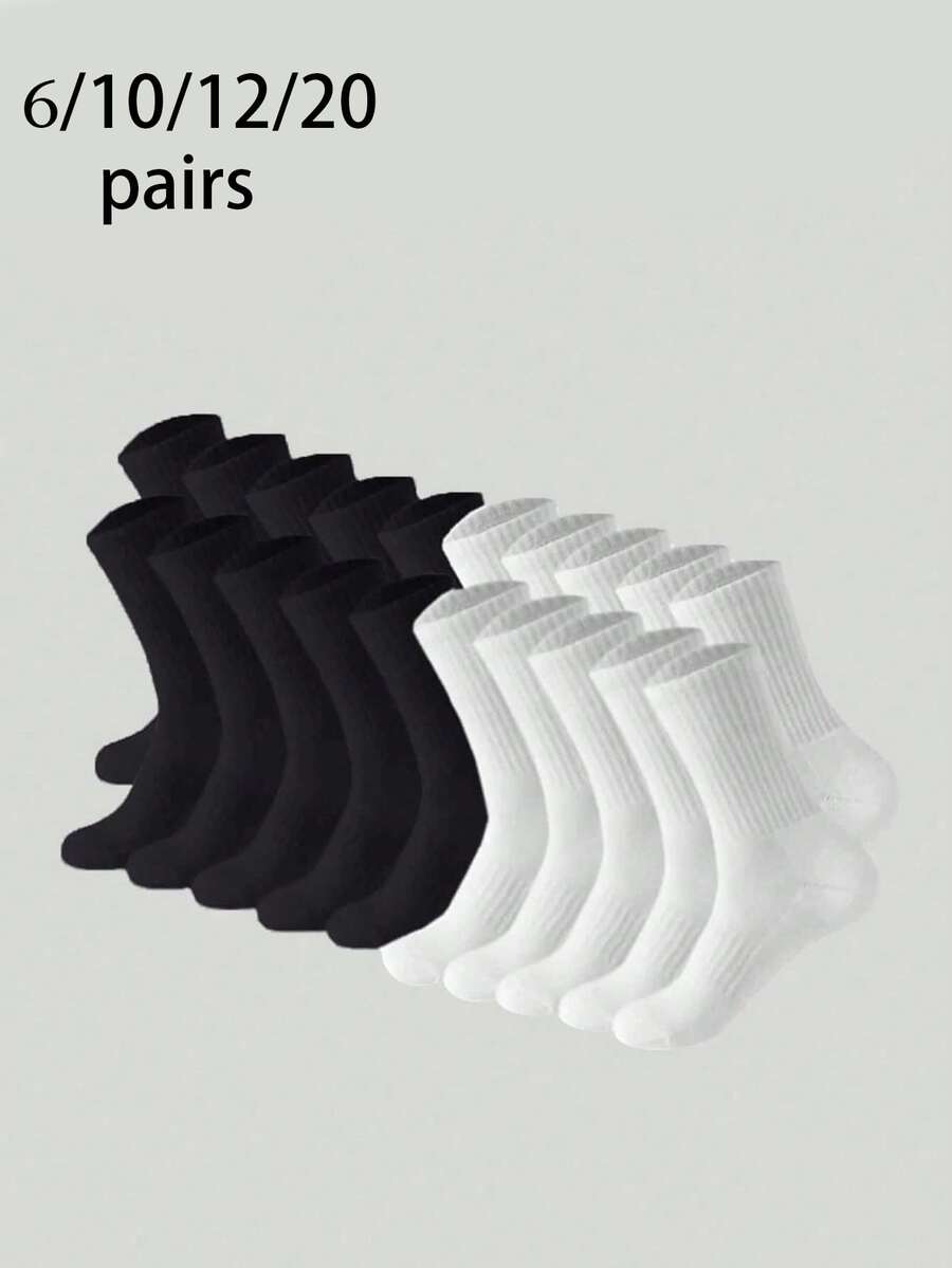 6 Pares/10 Pares/12 Pares/20 Pares Meias Grossas de Inverno Pretas & Brancas para Homens, Moda, Casual, Esportes ao Ar Livre, Meias Altas Ajustadas até o Joelho, Meias Altas Casual de Negócios para Férias - Multicolorido - Visão 1