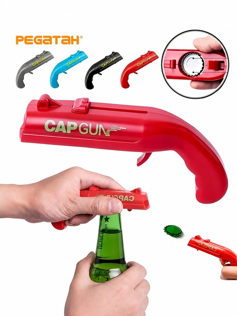 1pc/4pcs Fun Bottle Cap Launcher Opener, Creative Gun-Shaped Beer Bottle Opener, One-Click Cap Ejection, Portable Novelty Bar Tool, Suitable For Home Party, BBQ, Camping, Picnic, Birthday Gift For Men And Beer Lovers - Multicolor - View 1