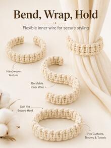 6Pcs Woven Curtain Holdback Tie, Rustic Braided Rope Curtain Tieback, Decorative Window Drapery Holder For Living Room Bedroom Office Apartment, Boho Farmhouse Home Decor Curtain Accessory - Off-white - View 4