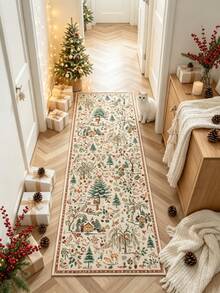 1pc Christmas Theme Cozy Snowy Village Corridor Runner Rug, Carpet, Runner Rug, Area Rug, Mat, Home Decor, Area Rug, Living Room Area Rug, Living Room Home Decor, Room Decor, Washable Rug - Multicolor - View 2