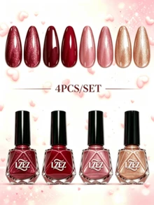 LZEZ 4Pcs/Set Water‑Based Nail Polish, 8ml Per Bottle, Multi‑Color Shimmer Solid Color Combination Nail Art Varnish, DIY Home Manicure Kit For Women Multi‑Style - Multicolor - View 20