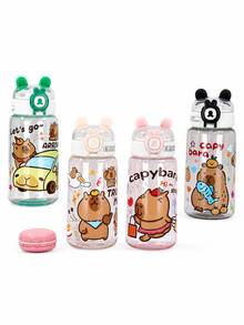 1pc 500ml Cute Capybara Plastic Water Cup, Large Capacity Straw Portable Baby Cartoon Travel Cup - Multicolor - View 1