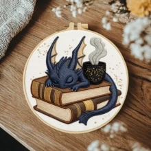 1PC 20*20cm/7.9*7.9in,Sleeping Dragon Embroidery Kit, DIY Handmade Embroidery Set For Adult Beginners, Home Gift, Women's Sewing Gift, Including User Manual, Printed Pattern Fabric, Embroidery Frame, Needle And Thread. - Sleeping Dragon - View 3