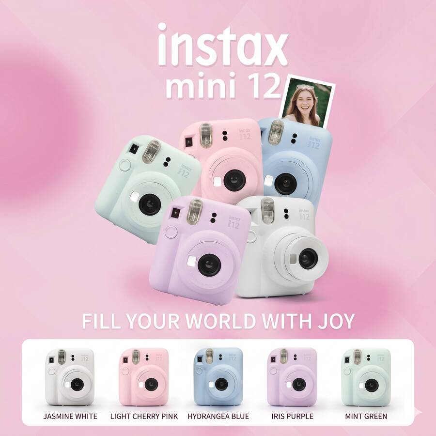 FujiFilm Mini12 Instant Camera 306g Lightweight Body For Easy Carrying Rotating Power On One-Click Mode Switch Optimized Visual Parallax Automatic Exposure Built-In Flash Instant Photo For Daily Recording Camera Or Film Optional - View 1