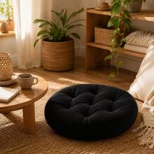 1 Piece Thick Fiber-Filled Round Seat Cushion, Chair Pad - Hitam - View 9