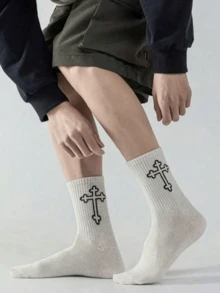 1/4/6 Pairs Men's Multi-Function Comfortable Black & White Design Short Socks, Suitable For All Seasons, Autumn Wear - Multicolor - View 2