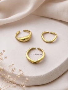 3pcs Gold/Silver Stackable Ring Set For Women Chunky Statements Rings Ajustable Bold Thick Rings Open Dome Ring Minimalist Simple Rings - Multicolor - View 4