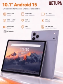 Qetupa Tablet Android 15 inci Z17 10,1 inci, Octa-Core 1,8GHz, RAM 4GB, ROM 64GB/128GB, Layar Sentuh IPS HD 1280*800, BT5.2, WiFi5, GPS, Kamera Depan 5MP, Kamera Belakang 13MP, Baterai 6000mAh, Tidak Mendukung Kartu SIM (Tidak Termasuk Adaptor) - Purple - View 1