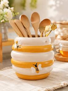1pc Bee Hive Kitchen Utensil Holder, Cute Bee Kitchen Organizer For Cooking Spoons, Spatulas And Cutlery, Countertop Storage Container, Kitchen Tool Holder, Farmhouse Kitchen Decor, Dining Table Organizer, Housewarming Gift For Home (Bring A Rope) - Multicolor - View 4