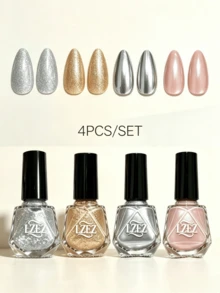 LZEZ 4Pcs/Set Water‑Based Nail Polish, 8ml Per Bottle, Multi‑Color Shimmer Solid Color Combination Nail Art Varnish, DIY Home Manicure Kit For Women Multi‑Style - Multicolor - View 13