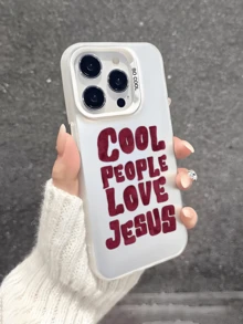 1件 Cool People Love Jesus 英文文字圖案手機殼，防震保護套，適用於 iPhone 16 Pro Max/15/14 Plus/13/12/11 - 白色 - 查看 3