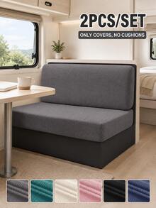 2 piezas/Set(Funda de asiento+Funda de respaldo) Funda de banco de unicolor para caravana, cojines de comedor de RV suaves y elásticos, fundas de polar de felpa elástica para asientos de sofá de restaurante - Multicolor - Ver 3