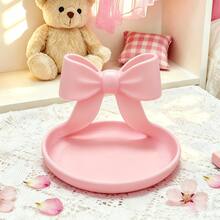 1pc Cute Ruffled Bow Jewelry Tray, Accessory Dish For Home Decor, Desk, Office, Theme Party, Cosmetic Display, Ring & Necklace Storage, Key & Small Item Organizer, Gifts For Girlfriend, Soft Satin Bow Ceramic Trinket Dish, Ins Style - Multicolor - View 4
