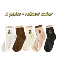 5/10 Pairs Cartoon Bear Pattern Sports Socks, Comfortable And Cute Mid-Calf Socks, Women's Socks - Multicolor - View 9