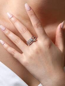 1pc Charming Women's 925 Sterling Silver Moissanite Ring, Suitable For Wedding, Proposal, Anniversary Party And Valentine's Day Gift - Silver - View 3