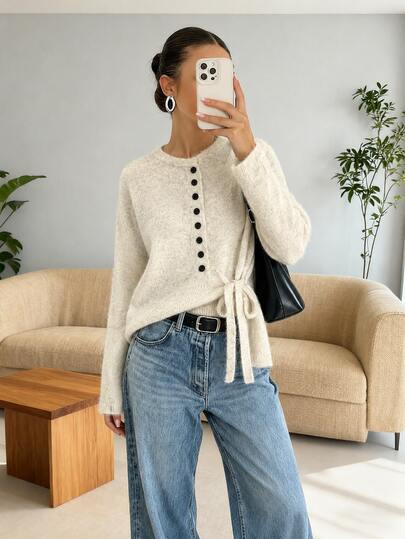 Wixra Asymmetrical Strap Korean-Style Sweater, Flattering, Comfortable Outer Wear Knit Cardigan For Autumn/Winter
