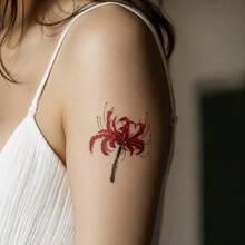 1 pieza Pegatina de tatuaje realista de PVC resistente al agua y anti-roce, con patrón de lirio de araña, adecuada para uso diario - Rojo - Ver 2