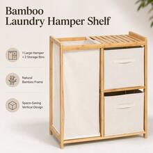 Bamboo Frame Laundry Hamper Cabinet, Large-Capacity Laundry Sorter With Removable Fabric Baskets, Multi-Compartment Dorm Room Organizer, Back To School Essential & Halloween Gift For College Students - Natural Color - View 7