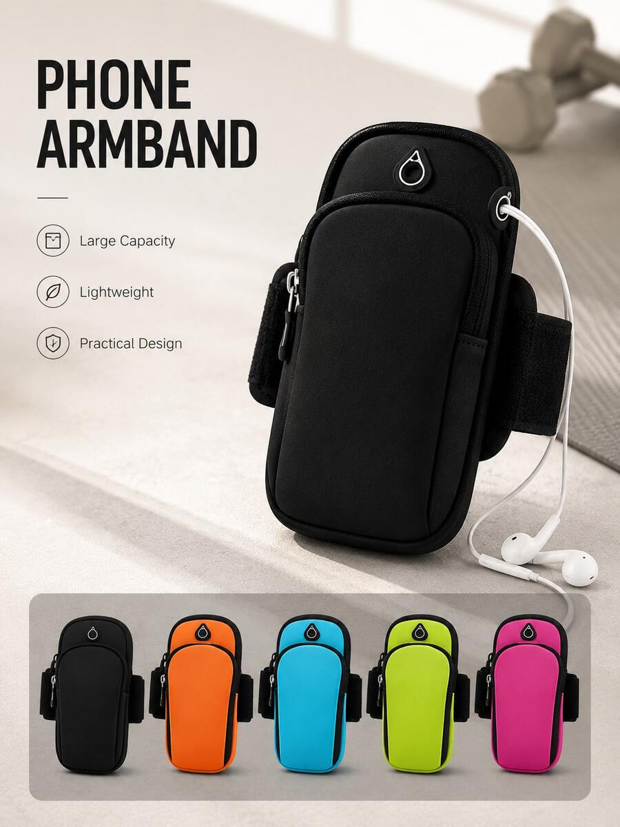 Multi-Color Sports Phone Armband, Stretchable Neoprene Adjustable Arm Sleeve With Zipper And Earphone Hole, Large Capacity For Phone And Keys, Lightweight And Durable, Suitable For Running, Fitness, Cycling, Outdoor Sports, Unisex