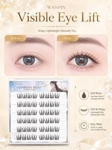 WANPIN WAN PIN Goddess Return 9-13mm C Curl Cluster False Eyelashes, Lightweight Natural Style, 3D Layered Cartoon Eye Makeup Effect, Soft Curved Lash Stem, Comfortable Wear - C - View 4