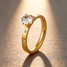 5pcs 18K Gold Plated Delicate Luxury Shiny Ring Set, Stainless Steel And Copper Jewelry Set, Multiple Sizes Available To Solve Your Size Anxiety, Waterproof, Wear-Resistant, Hypoallergenic, Suitable For Women's Daily Wear, Party, Gift, Vacation, Fashion Jewelry - Gold 5-piece Set - View 7