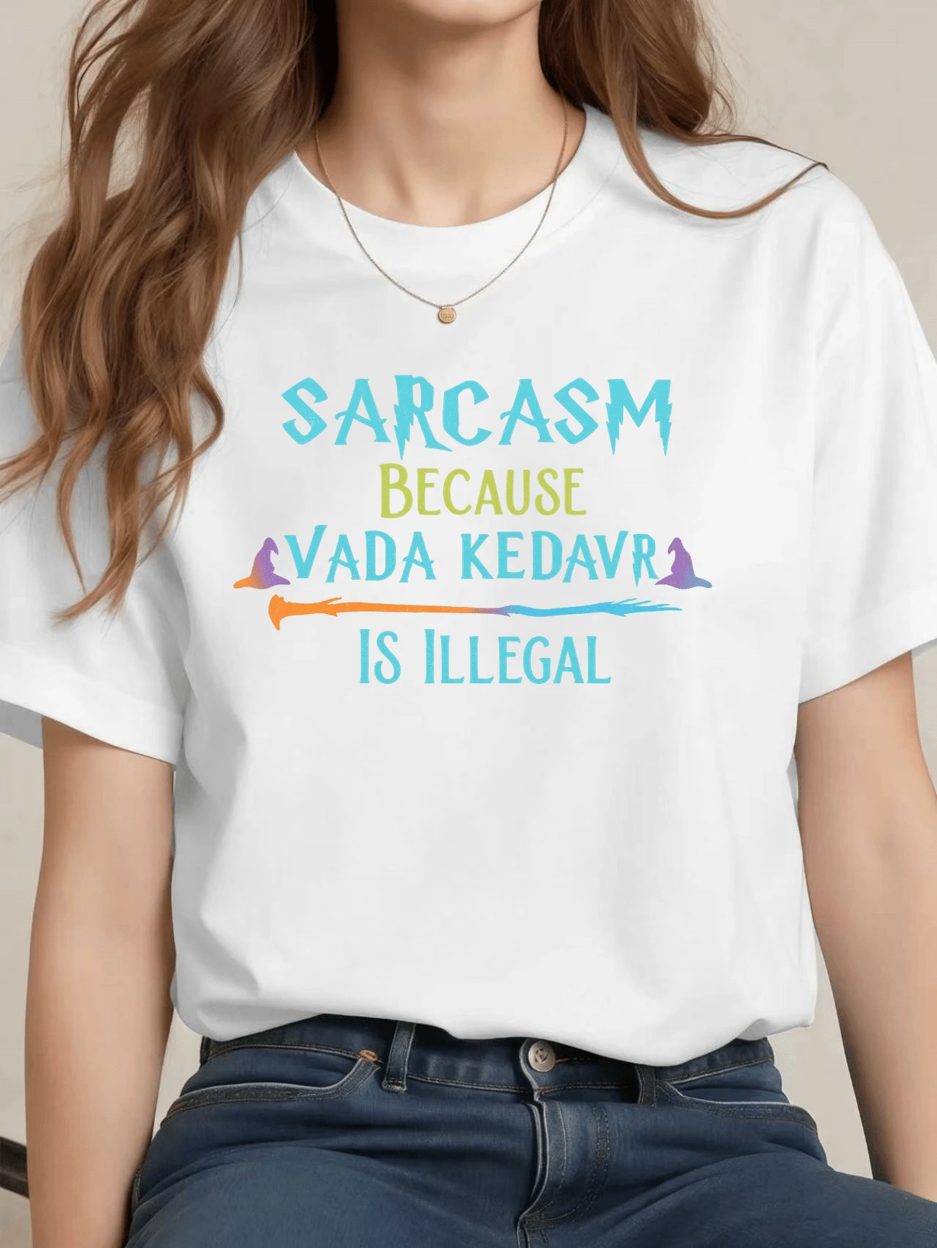 Women's Sarcasm Graphic T-Shirt, Premium Cotton, Crew Neck, Relaxed Fit, Street Hip-Hop - White - View 1