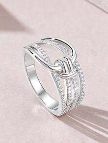 1pc Charming Women's 925 Sterling Silver Moissanite Ring, Suitable For Wedding, Proposal, Anniversary Party And Valentine's Day Gift - Silver - View 5