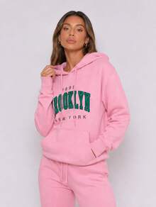 Never me Women's Sports Sweatshirt BROOKLYN Print Pullover Sweatshirt, Long Sleeve Running & Commuting Top - Pink - View 3