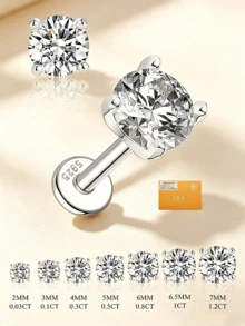 1 Stück 0,03-1,2ct Moissanit Ohrstecker D Farbe VVS1 Grad hypoallergen 18K Weißgold beschichtet flache Rückseite 925er Sterlingsilber Ohrringe Unisex - Silber - Übersicht 2