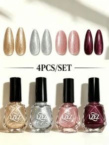 LZEZ 4Pcs/Set Water‑Based Nail Polish, 8ml Per Bottle, Multi‑Color Shimmer Solid Color Combination Nail Art Varnish, DIY Home Manicure Kit For Women Multi‑Style - Multicolor - View 11
