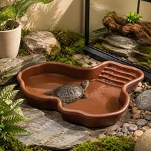 Large Shallow Reptile Water Basin, River-Shaped Bath Tub With Smooth Rounded Edges, Suitable For Turtles, Lizards, Frogs, Snakes, Amphibians And Other Reptiles - Brown - View 1
