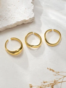 3pcs Gold/Silver Stackable Ring Set For Women Chunky Statements Rings Ajustable Bold Thick Rings Open Dome Ring Minimalist Simple Rings - Multicolor - View 6