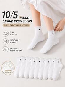 10/5 Pairs White Women's Socks Suitable For Daily Wear - White - View 1
