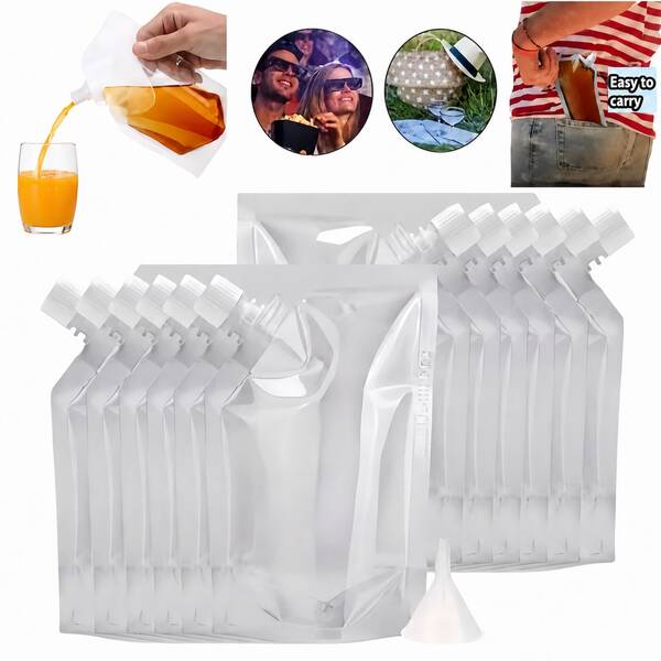 5/10/20pcs Leak-Proof Reusable Sealing Frozen Drink Bottles, Transparent Drink Bags, Water Bottles, Food & Beverage Storage Containers, Reusable Drink/Juice/Beverage Bags, Coffee Liquid Packaging Bags, Seed Storage Bags
