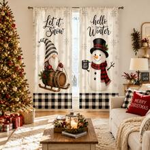 2 Pieces Of Winter Dwarf Snowman Sled With Printed Pattern, Pole-Mounted Installation, High-Definition Digital Printed Curtains, Suitable For Living Room, Bedroom, Study, Dining Room, Christmas Home Decoration. - Multicolor - View 2