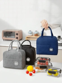 1 buah Tas Bekal Makan Siang Berinsulasi yang Dapat Digunakan Kembali dengan Label Beruang, Tas Bekal Portabel Kapasitas Besar, Desain Tahan Air, Cocok untuk Sekolah dan Kantor, Menjaga Makanan Tetap Segar dan Lezat, Kotak Bento, Tas Bekal, Piknik Dapur, Kembali ke Sekolah. - Hitam - View 4