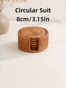 6pcs Handmade Rattan Coaster Set - Autumn Vine Design, Heat-Resistant Pot Holder, Suitable For Kitchen And Dining Room, Wooden Storage Tea Set, Valentine's Day, Valentine's Day Wedding, Birthday - Brown - View 11